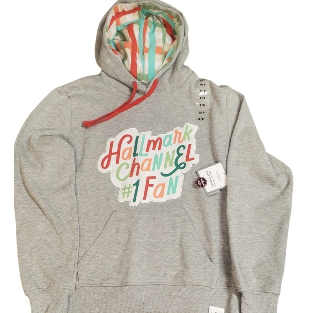 HALLMARK‎ channel gray #1 fan nwt small/ petite womens hooded sweatshirt